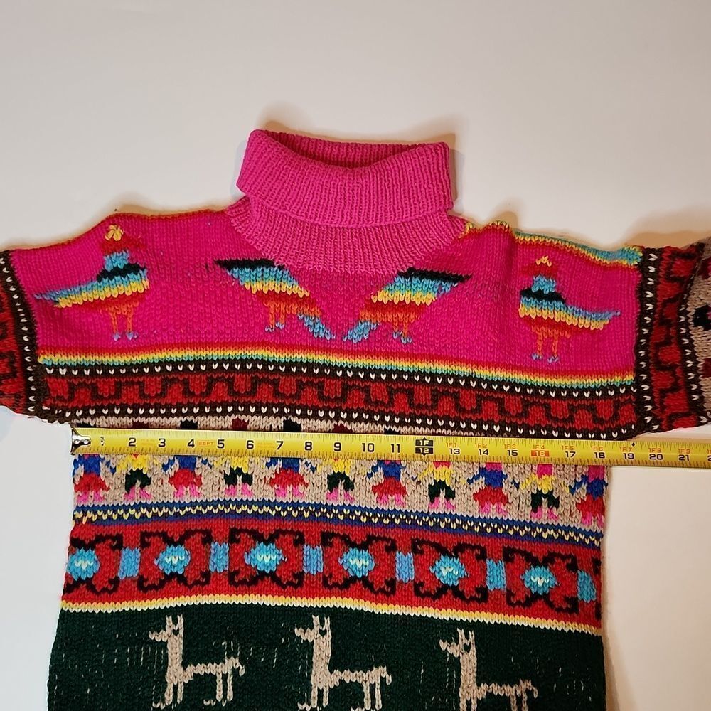 True Vintage Knit Alpaca Print Sweater Women’s M Bright Colorful Pattern Pullove - Picture 5 of 7